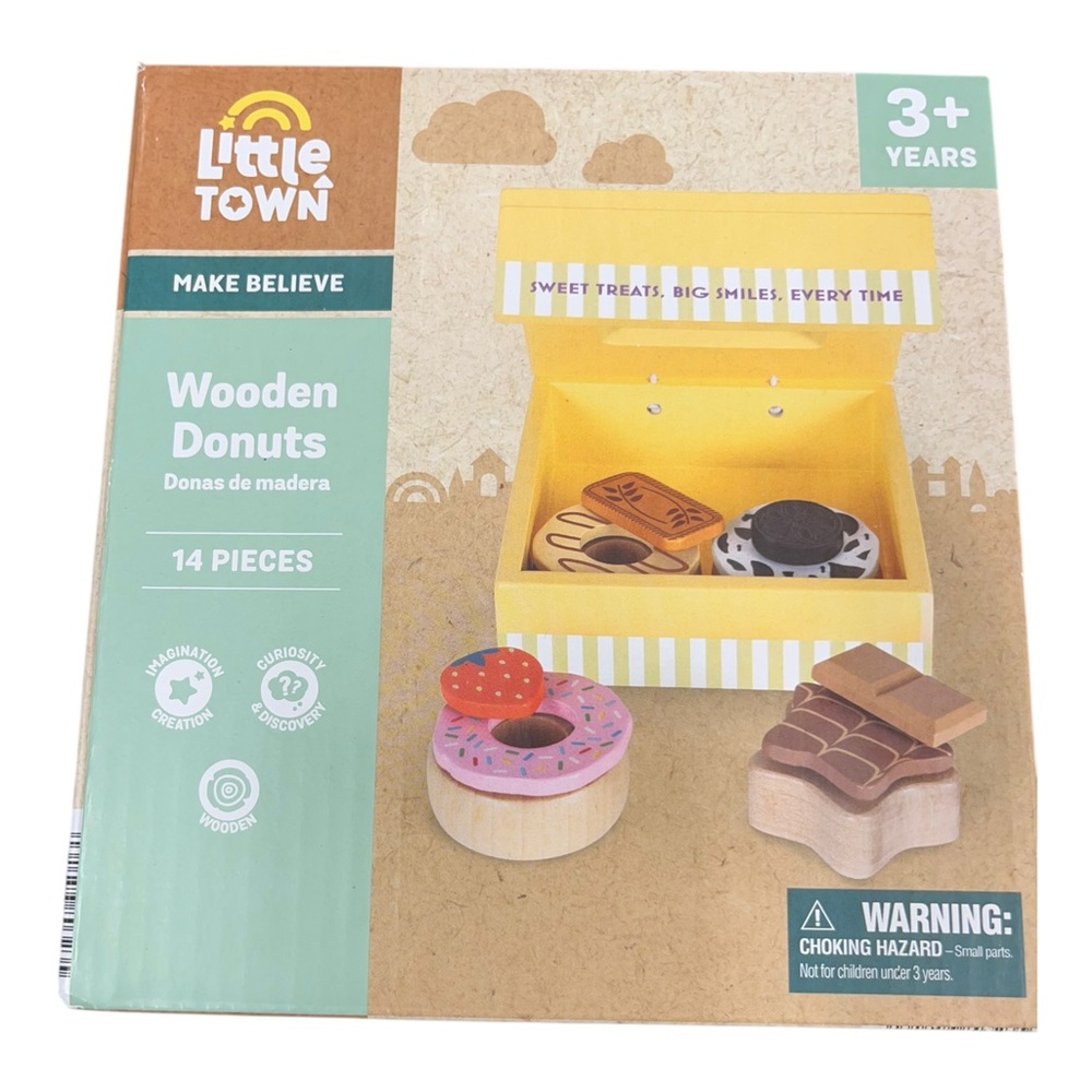 ALDI LITTLE TOWN -Wooden LOADED DOUGHNUT Set -KIDS Pretend Food Playset-NEW